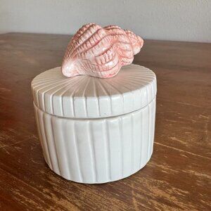 Vintage Fitz & Floyd Pink and White Ceramic Shell Trinket Box, Coastal Decor